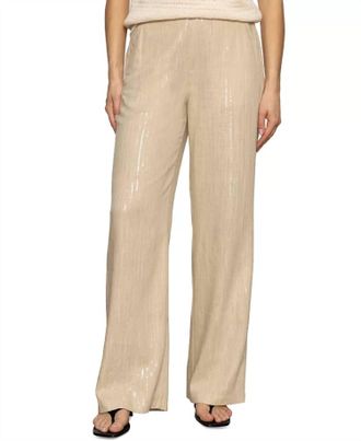 Sanctuary Coastal Pull On Wide Leg Pants In Sand Sequin Stripe