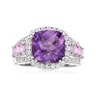 Ross-Simons Amethyst and. White Topaz Ring With Diamond Accents in Sterling Silver