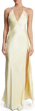 Bardot Yve Satin Halter Dress in Canary Yellow at Nordstrom, Size 12