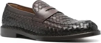 Doucal's Mens Woven Calf Leather Moccasin Dark Brown Straw-Dark Shoe Straw/dark