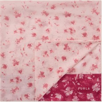 Furla Primavera Stola 70x200 Toni Cloudy Pink Rosa Chiffon Di Seta Con Stampa Floral Dots Donna