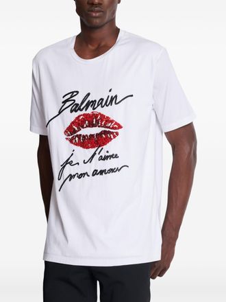 Balmain & Lips Geborduurde T-shirt - Reguliere Pasvorm