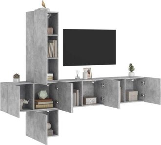 vidaXL Muebles De Tv De Pared 5 Pzas Madera Ingenier&iacute;a Gris Hormig&oacute;n Vidaxl