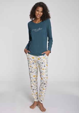 Vivance Pyjama VIVANCE DREAMS, Damen, Gr. 32/34, dunkelgr&uuml;n, gelb, gemustert, Single Jersey, Obermaterial: 50% Baumwolle, 50% Viskose, gemustert, Basic lang, 
