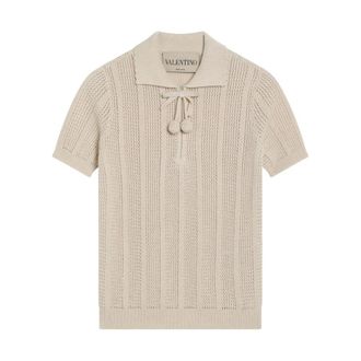 Valentino Garavani Round-neck Knitwear, female, Beige, Size: M Embroidered Cotton Knit Polo