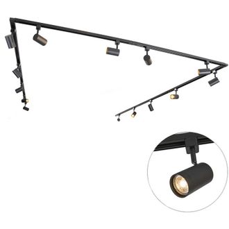 QAZQA Qazqa Moderno Sistema De Riel Inteligente Monof&aacute;sico Con 14 Gu10 Wifi Negros - Jeana Acero Alargada Adecuado Para Led Max. 14 X 4.5 Watt