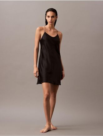 Calvin Klein Womens Satin Crossback Slip Dress - Black - XS