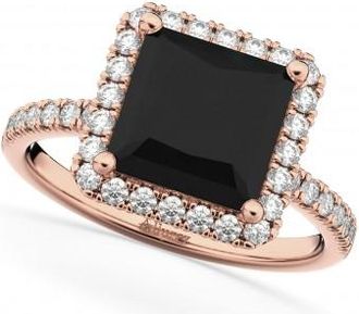 Allurez Princess Cut Halo Black Diamond Engagement Ring 14K Rose Gold (3.58ct)