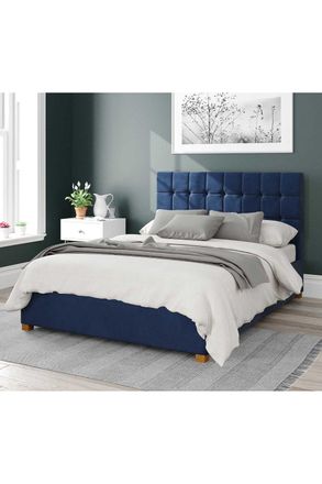 Aspire Home Accents Sinatra Upholstered Ottoman Storage Bed, Plush Velvet Fabric in Navy | Size: Super King