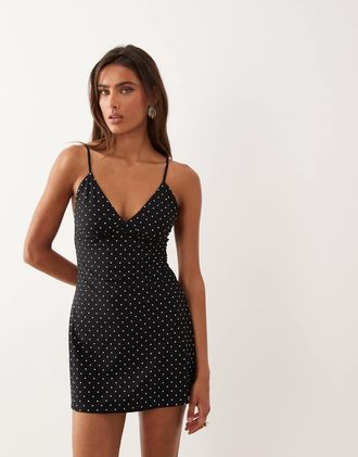 Good American Vestito corto modellante con spalline sottili nero a pois