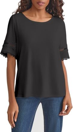 Jones New York Lace Cutout Trim Top in Jones Black at Nordstrom, Size X-Large