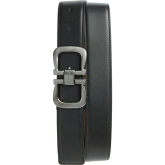 Ferragamo Double Adjustable Reversible Leather Belt in Nero Radica at Nordstrom, Size 110