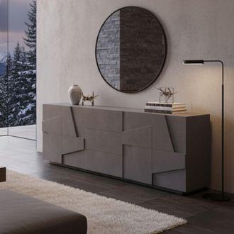 Dmora Aparador Dgut, Aparador De Cocina Con 4 Puertas Y 3 Cajones, Buffet De Sal&oacute;n, 100% Made In Italy, Cm 224x44h86, Pizarra - Dmora
