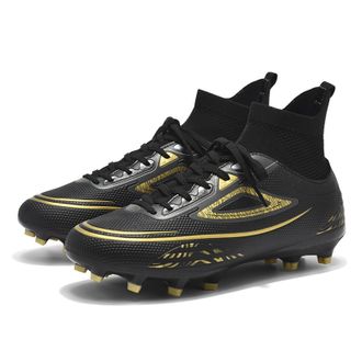 Generic Mens Lightweight High-top Soccer Shoes - Breathable Professional Training Sneakers - Indoor Anti-Slip Football Shoes (Black,6.5)