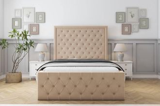 Sloomy Vienna Plush Special Bed Frame. With 50 Upholstered Headboard in Stone | Size: Small Double