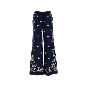P.A.R.O.S.H. Wide Trousers, female, Blue, Size: S Embroidered Wide-Leg Trousers