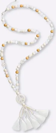 Heine Kette mit Anh&auml;nger HEINE, Damen, Gr. Acryl Bast Holz, wei&szlig;, Acryl, Bast, Holz, Halsketten Kette mit Anh&auml;nger