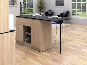 Vente-Unique Kitchen Island With 2 Doors, 1 Drawer, & 2 Recesses - Natural and in Black