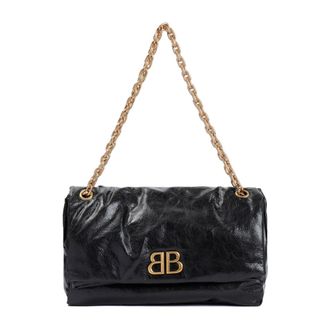 Balenciaga Shoulder Bags, female, Black, ONE SIZE, Black Cross Body Bag Monaco Chain