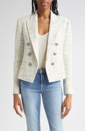 L'agence Brooke Double Breasted Tweed Blazer in Vintage White/Blue Check at Nordstrom Rack, Size 2