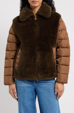 Save The Duck Hana Faux Fur Mixed Media Jacket in Soil Brown at Nordstrom, Size 3