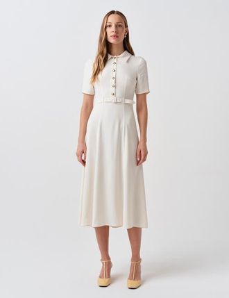 Ghost London Amanda Collared Midi Shirt Dress in Ivory at Nordstrom, Size 10