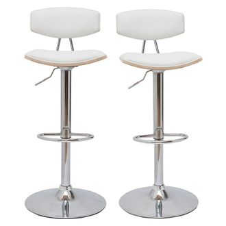 Miliboo Sgabelli da bar design regolabili bianco e legno chiaro (set di 2) VASCO