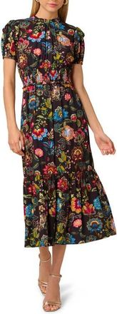 Adrianna Papell Print Midi Dress in Burgundy Multi at Nordstrom, Size 16