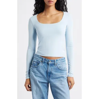 BP. Long Sleeve Square Neck T-Shirt in Blue Skyride at Nordstrom Rack, Size Large