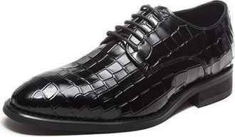 Generic Oxford Formal Shoes for Men Lace Up Crocodile Embossed Derby Shoes Leather Block Heel Low Top Non Slip Anti-Slip Rubber Sole Business(Black,7.5 UK)