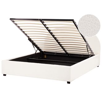Beliani Cama Con Almacenaje Minimalista De Boucl&eacute; Blanco Crema 160 X 200 Cm Vaucluse