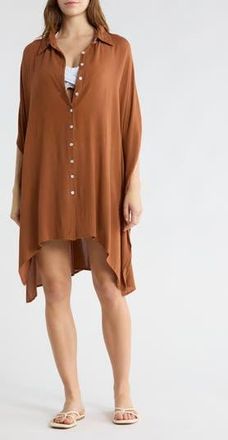 Boho Me Sharkbite Button-Up Coverup in Cappuccino at Nordstrom Rack, Size X-Large