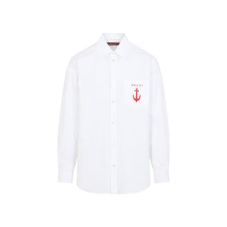 Gucci White Logo Embroidered Poplin Shirt