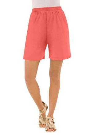 Roaman's Plus Size Soft Knit Pull-On Short in Sunset Coral at Nordstrom, Size Medium