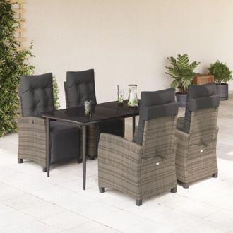 vidaXL Set Comedor De Jard&iacute;n 5 Piezas Con Cojines Rat&aacute;n Sint&eacute;tico Gris Vidaxl