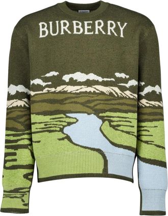Burberry Landscape Sweater - Heren - Ronde hals truien - Veelkleurig - XL - Wol - Truien & Vesten
