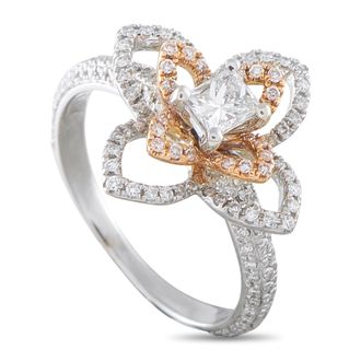 Luxury Bazaar 18K White Gold 0.92ct White and Pink Diamond Flower Ring MF09-100526