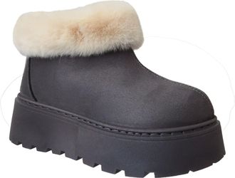 Generic LADIES FUR BOOTS FAUX SUEDE FUR LINED COLLAR SNUG WOMENS WINTER ANKLE BOOT SHOES SIZE GREY UK 7