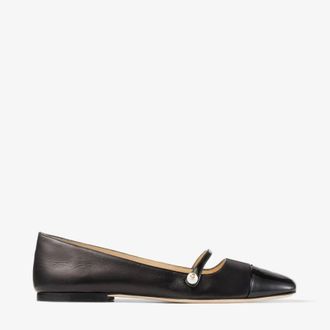 Jimmy Choo London Elisa Black Nappa and Patent Leather Flats, Brand Size 35 ( US Size 5 )