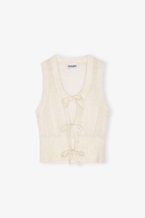 Ganni White Ivory Tie String Vest - Size XXS Mohair