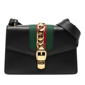 Gucci Pre-owned Sylvie Schoudertas - Dames - Pre-owned - Zwart - Maat: ONE Size Leer