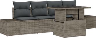 vidaXL Sofa Set with Cushion Height Adjustable 5 pcs Grey Poly Rattan vidaXL