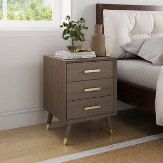 Melody Maison 3 Drawer Bedside Table - Oslo Dark Wood Range in Brown