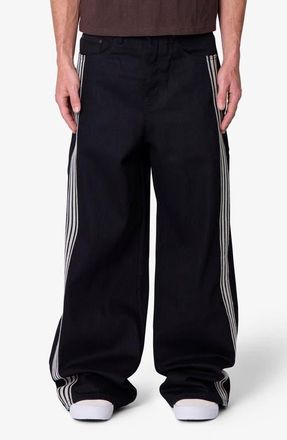 mnml Rave Side Stripe Relaxed Leg Jeans in Black at Nordstrom, Size 38