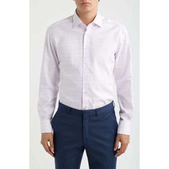 Eterna Modern Fit Check Non-Iron Cotton Twill Dress Shirt in Pink at Nordstrom, Size 15.5 - L
