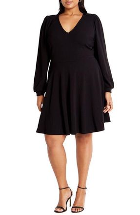 City Chic Karter Long Sleeve Fit & Flare Dress in Black at Nordstrom, Size 20W