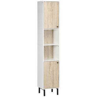 Kleankin Columna De Ba&ntilde;o De 6 Compartimentos Para Ducha, Inodoro Y Dormitorio, Estilo Moderno, 31,5 X 30 X 169 Cm, Blanco Y Roble