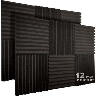 OEM Juego De 12 Paneles Ac&uacute;sticos, 30,5 X 30,5 Cm - 2,5 Cm De Grosor - Espuma Ac&uacute;stica Ign&iacute;fuga - Para Estudios Y Oficinas -crezuo