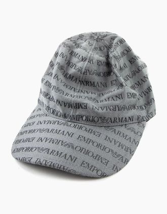 Emporio Armani Mens Emporio Armani All Over Logo Cap Grey - Size: M