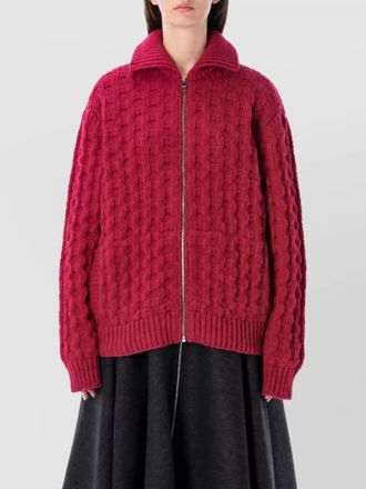 Prada wool aran-knit boxy zip cardigan